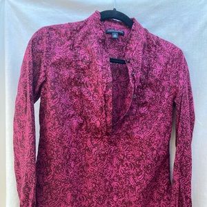3/4 button up paisley magenta fuchsia long sleeve cotton blouse